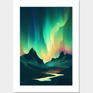 Vivid Aurora Borealis Painting - Icelandic inspired #001 Posters and Art